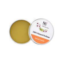 100% Natural Solid perfume in a recyclable aluminium tin, Spiced Vanilla fragrance.