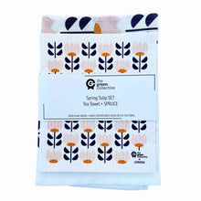 100% plant based and home compostable Spring Tulip Tea Towel and Spruce Cloth Set, designed by Lemonni and The Green Collective.
