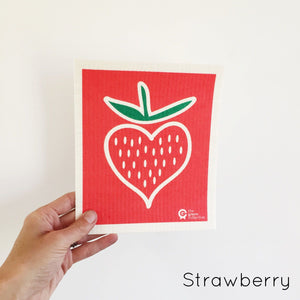 Spruce dish cloth with strawberry design.