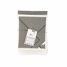 Biodegradable tea towel and dish cloth set in black and white striped design.
