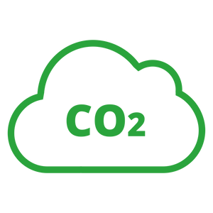 Carbon clicks logo is an outline of a green cloud on a white background with Co2 written in the middle of the cloud.