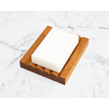 Reclaimed native Rimu wooden soap dish and white block of soap sitting on marble. Handmade in Ōtautahi Christchurch.